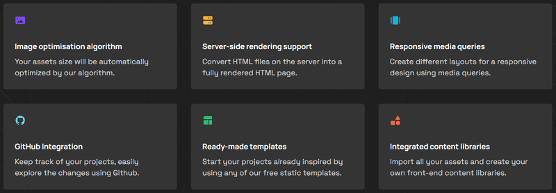 Screenshot from TeleportHQ explaining some its unique features