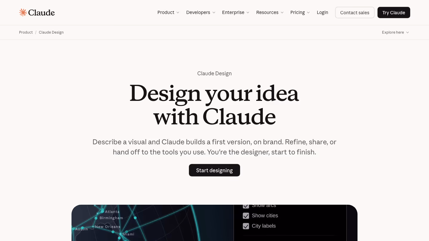Claude Design homepage