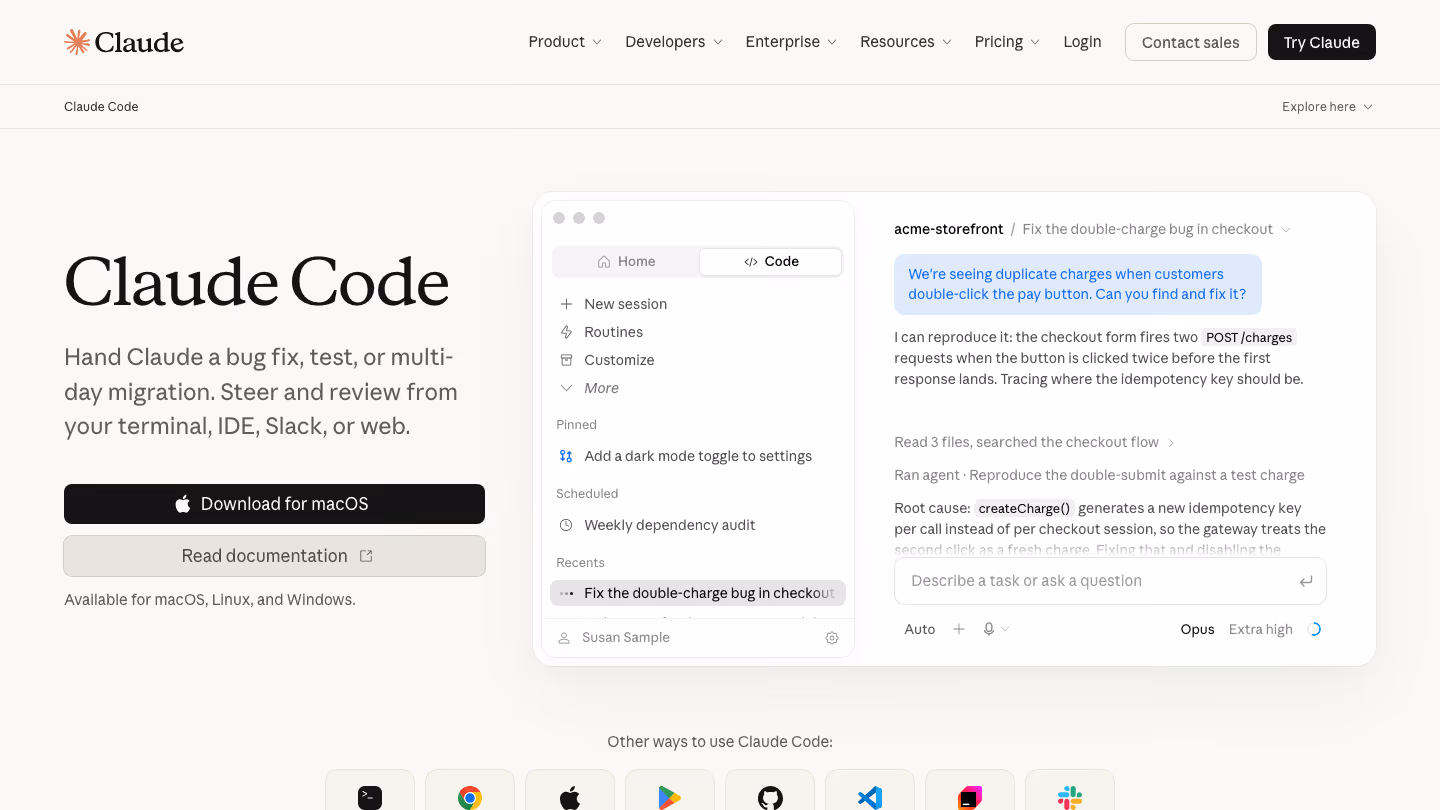 Claude Code homepage