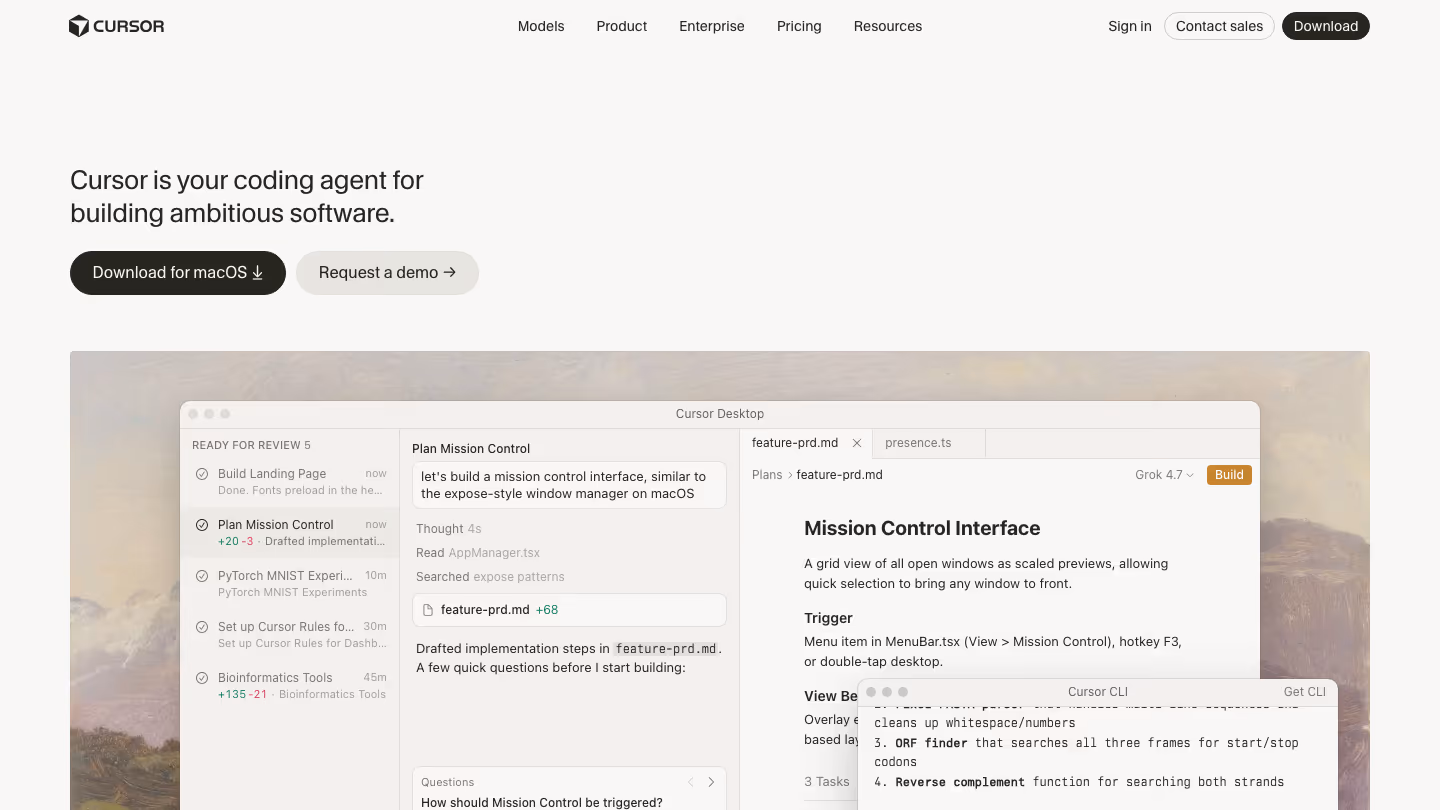 Cursor homepage