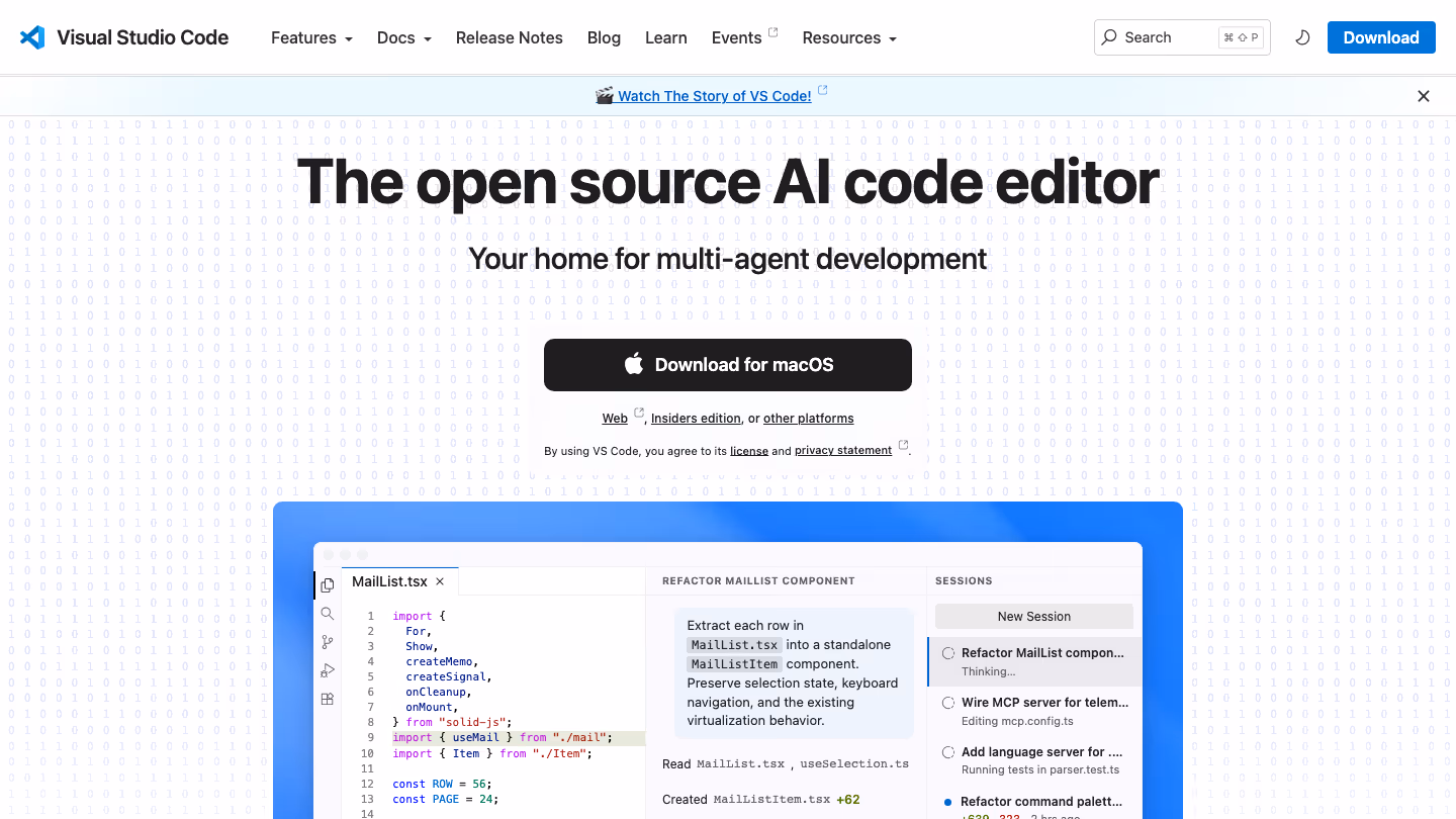 VS Code homepage