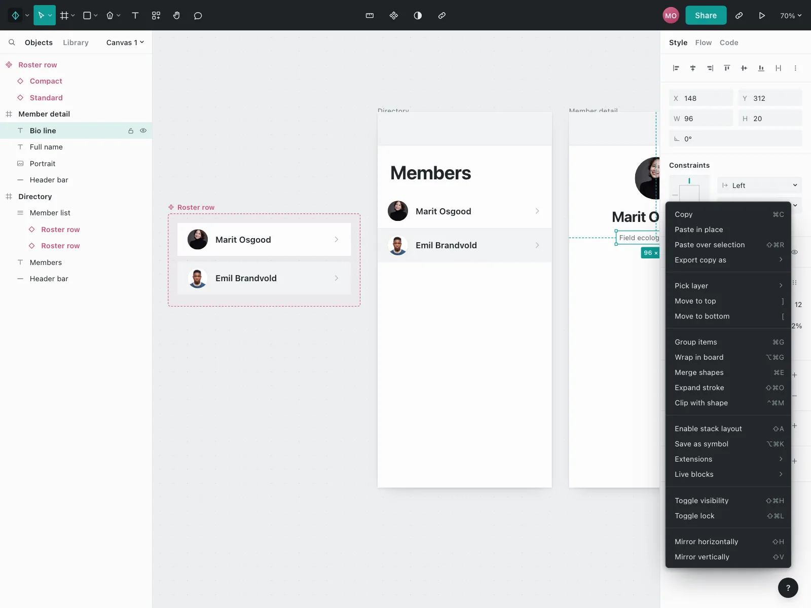 Context menu