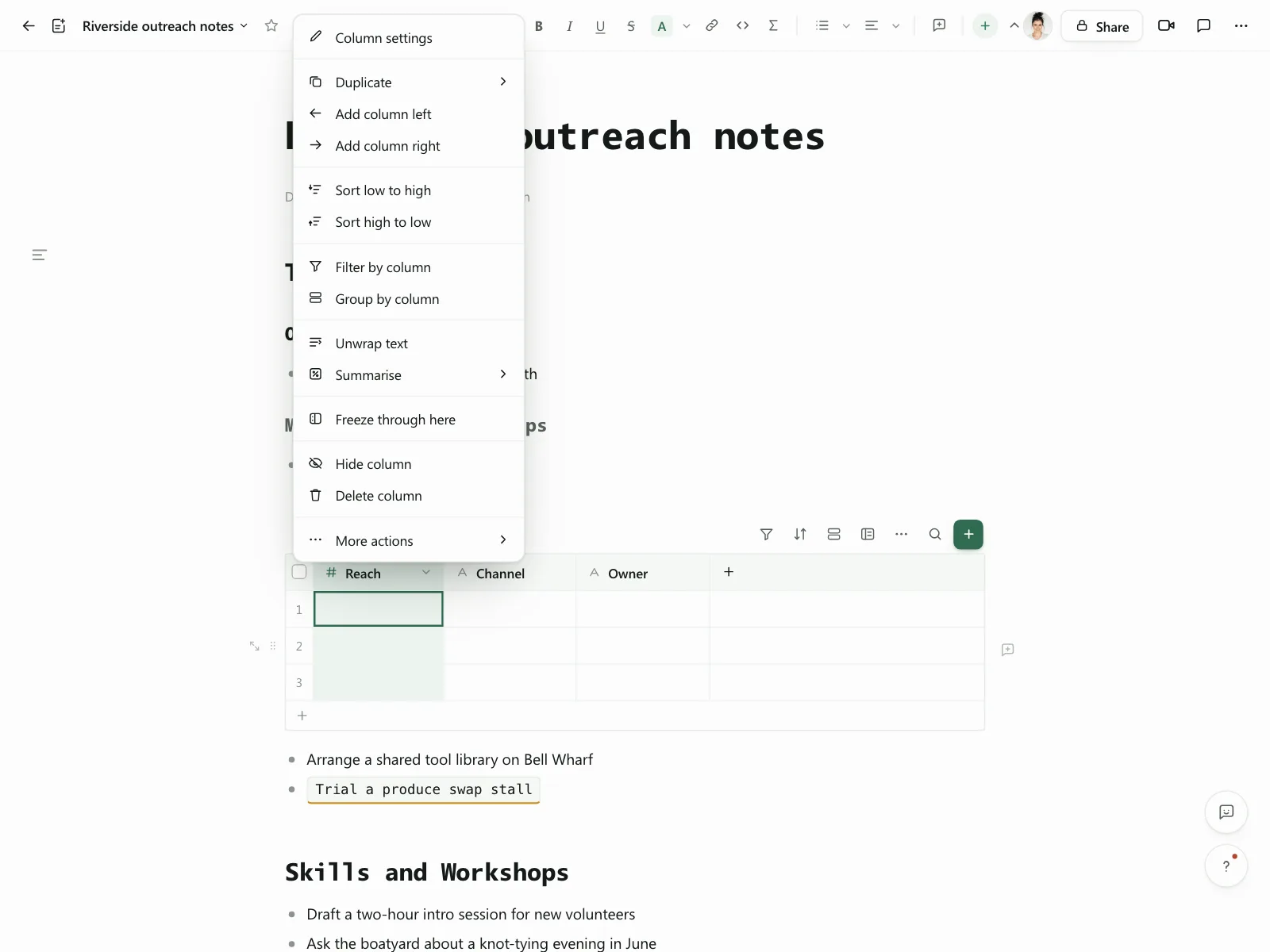 Context menu