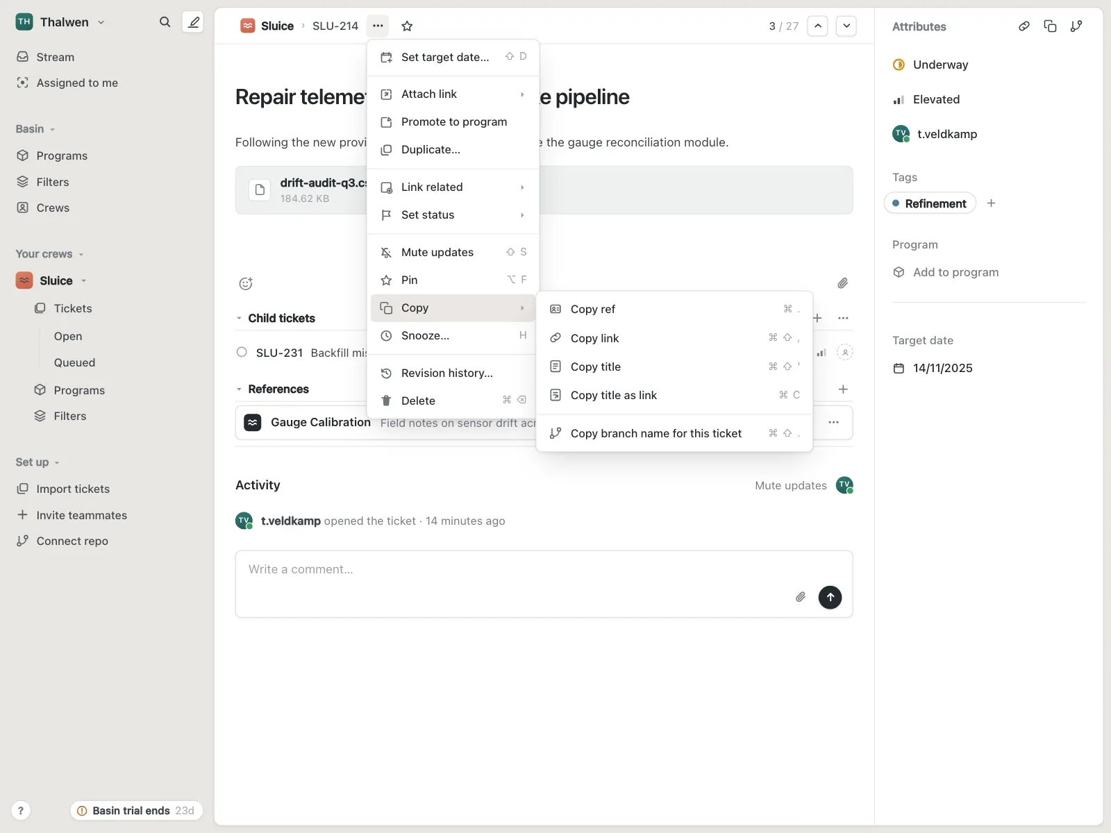 Dropdown menu