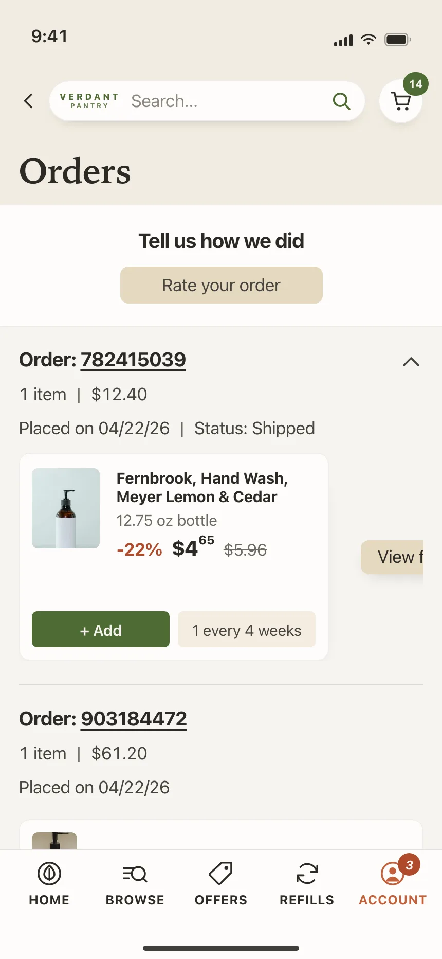 Order history