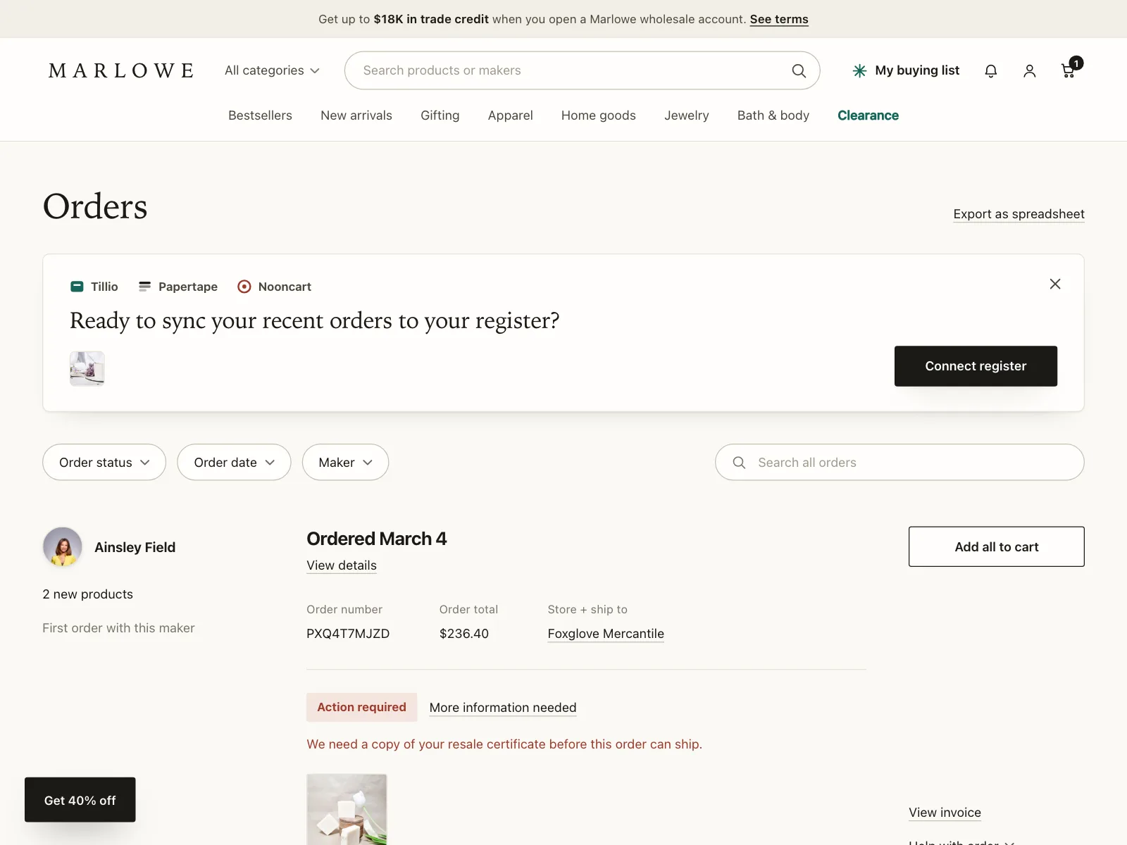Order history