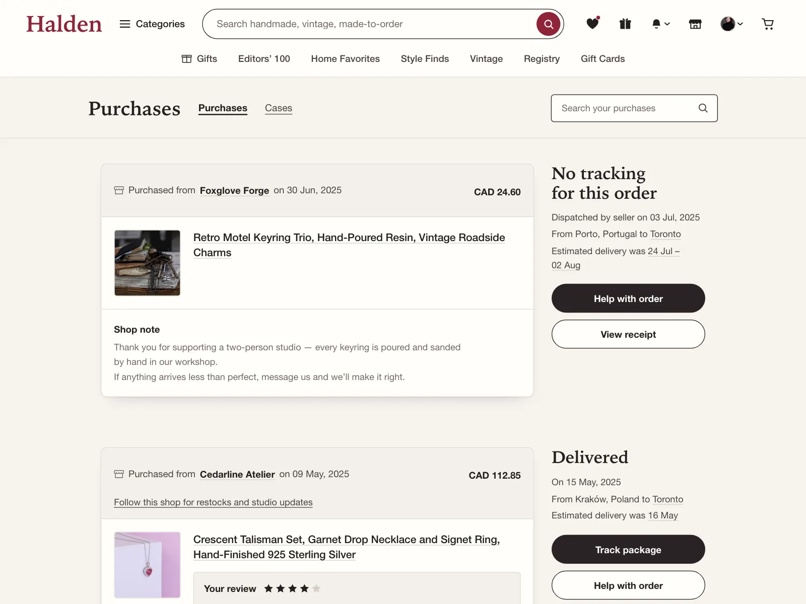 Order history