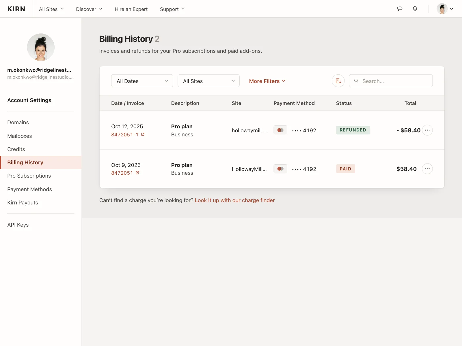 Order history