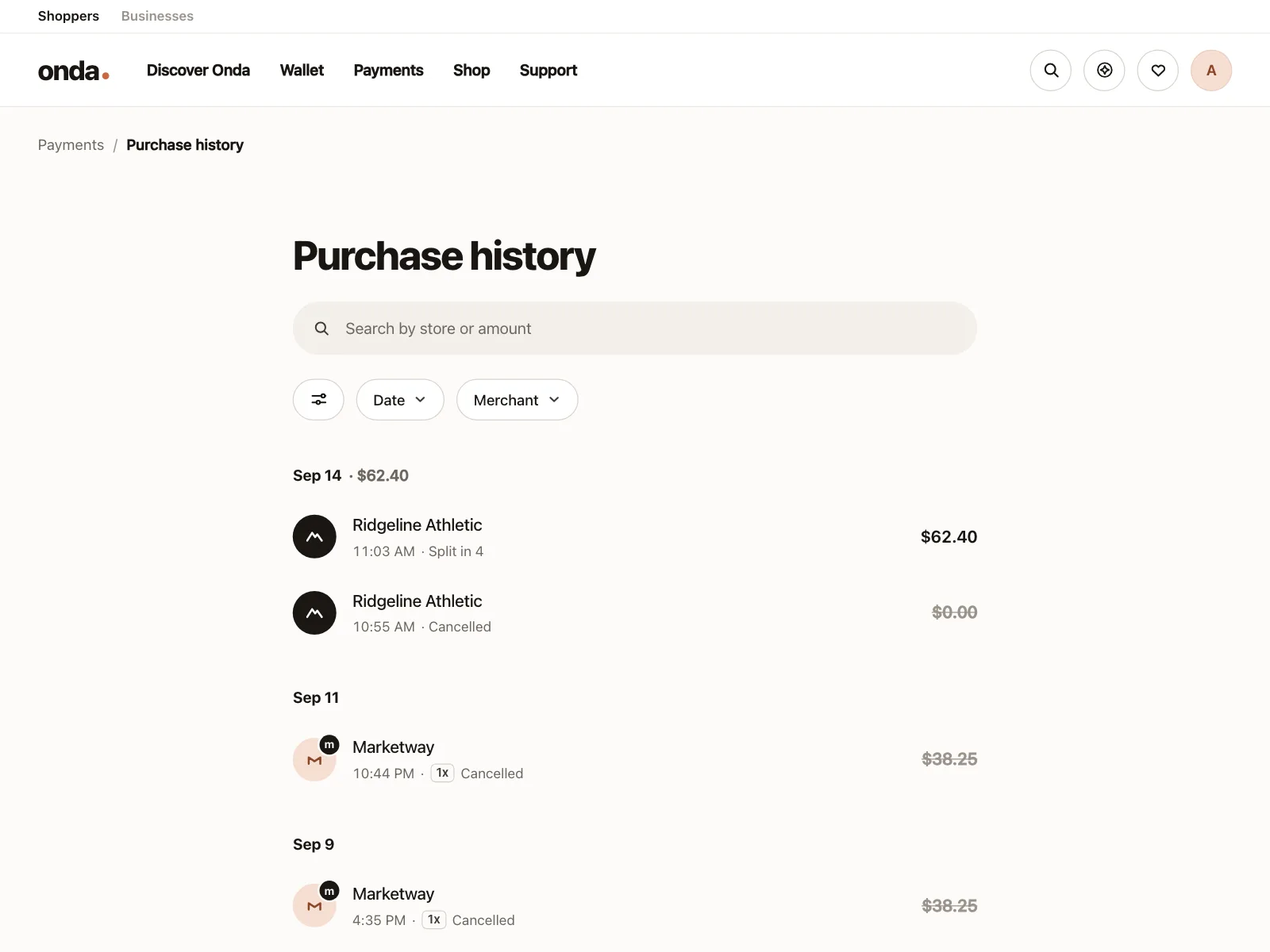 Order history