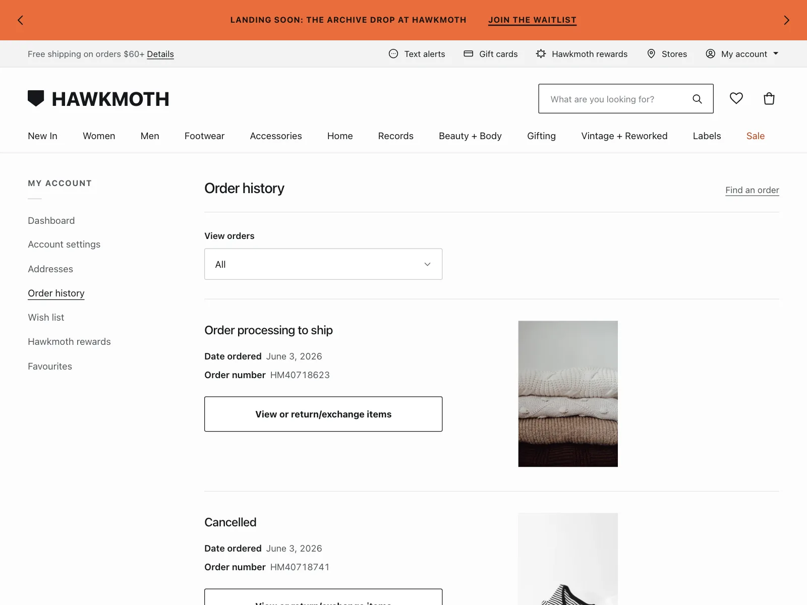 Order history