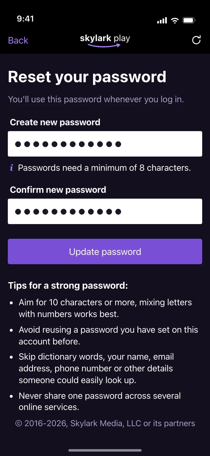Reset password