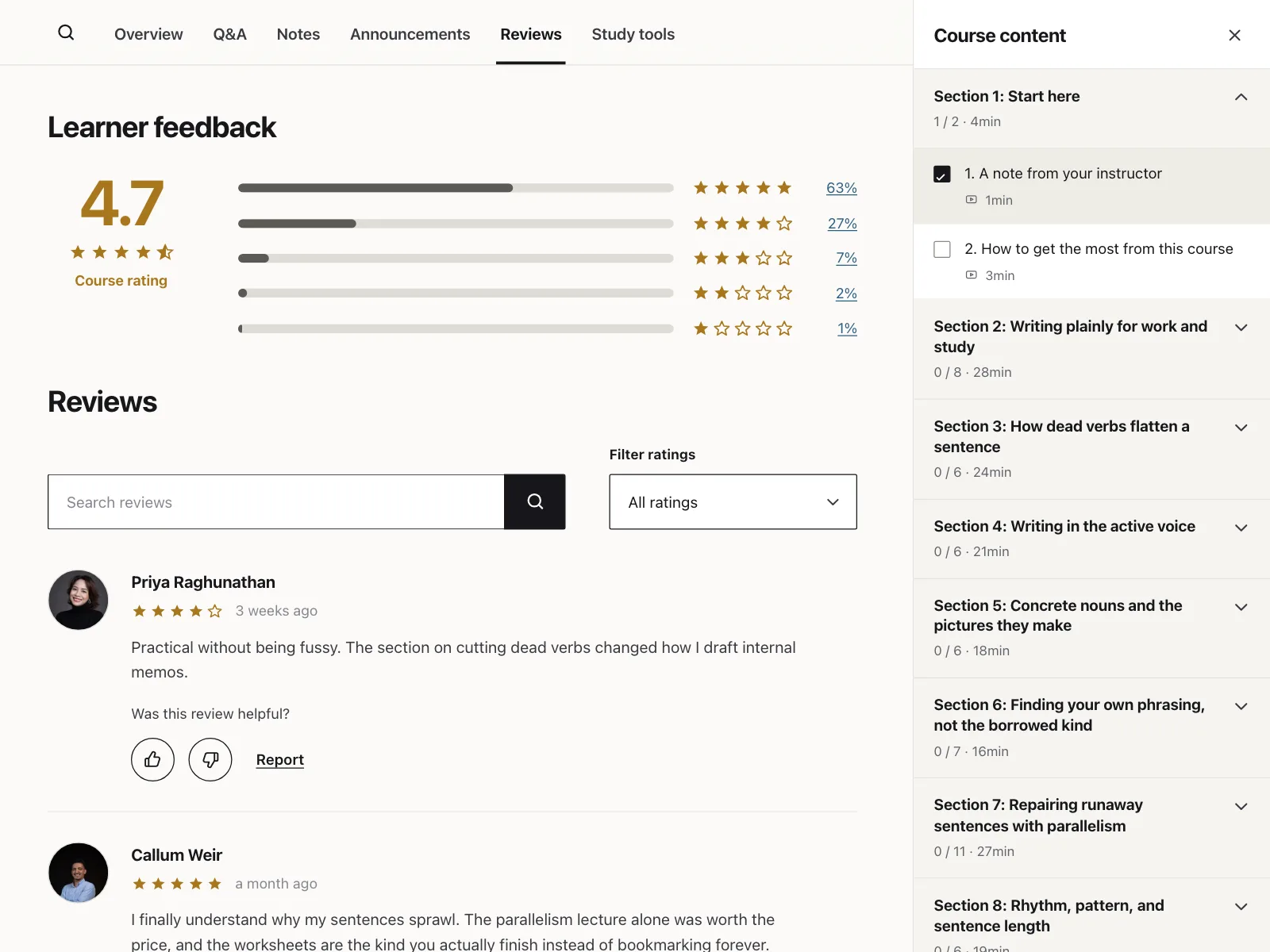 Reviews & Ratings