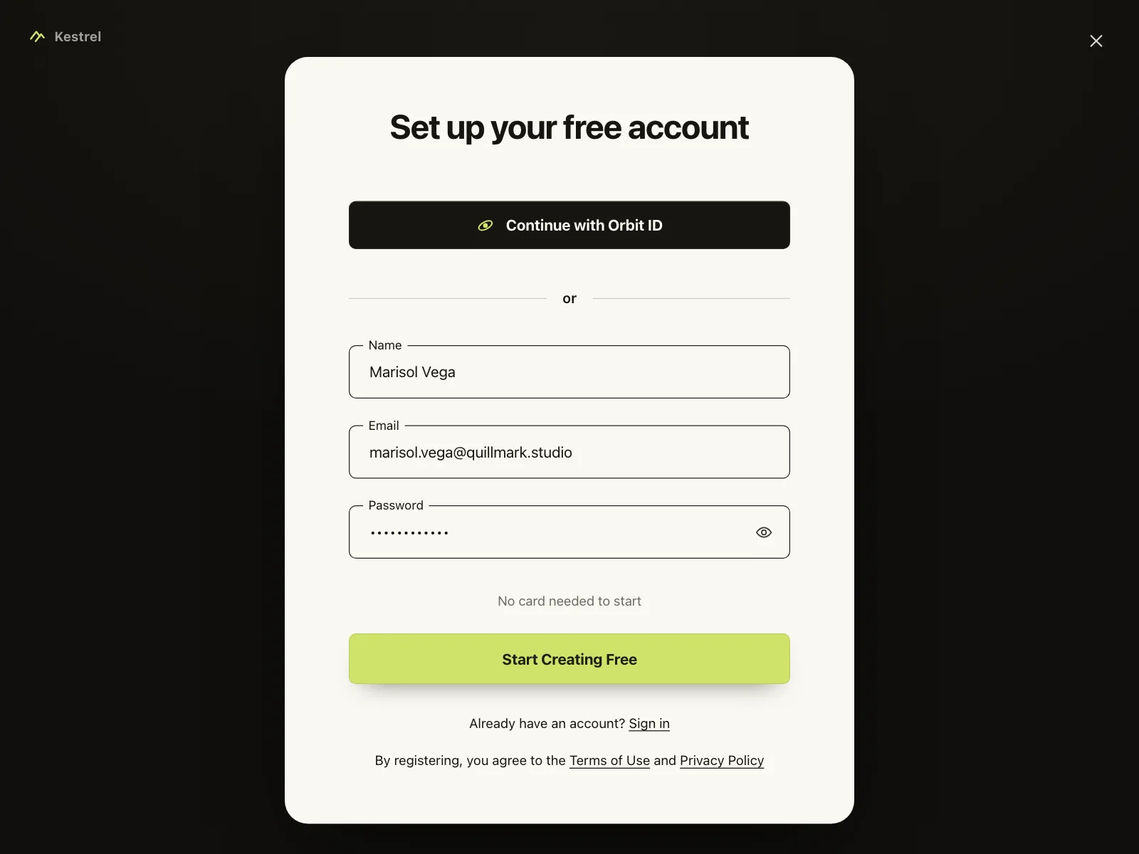 Sign up