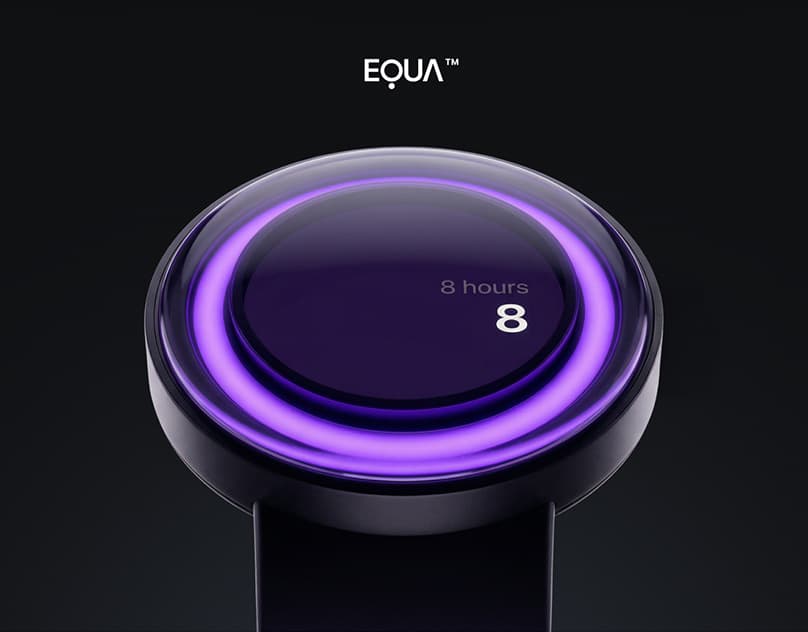 A dark smart-ring companion app home screen with a glowing 3D status orb and readouts for calories burned and heart rate.