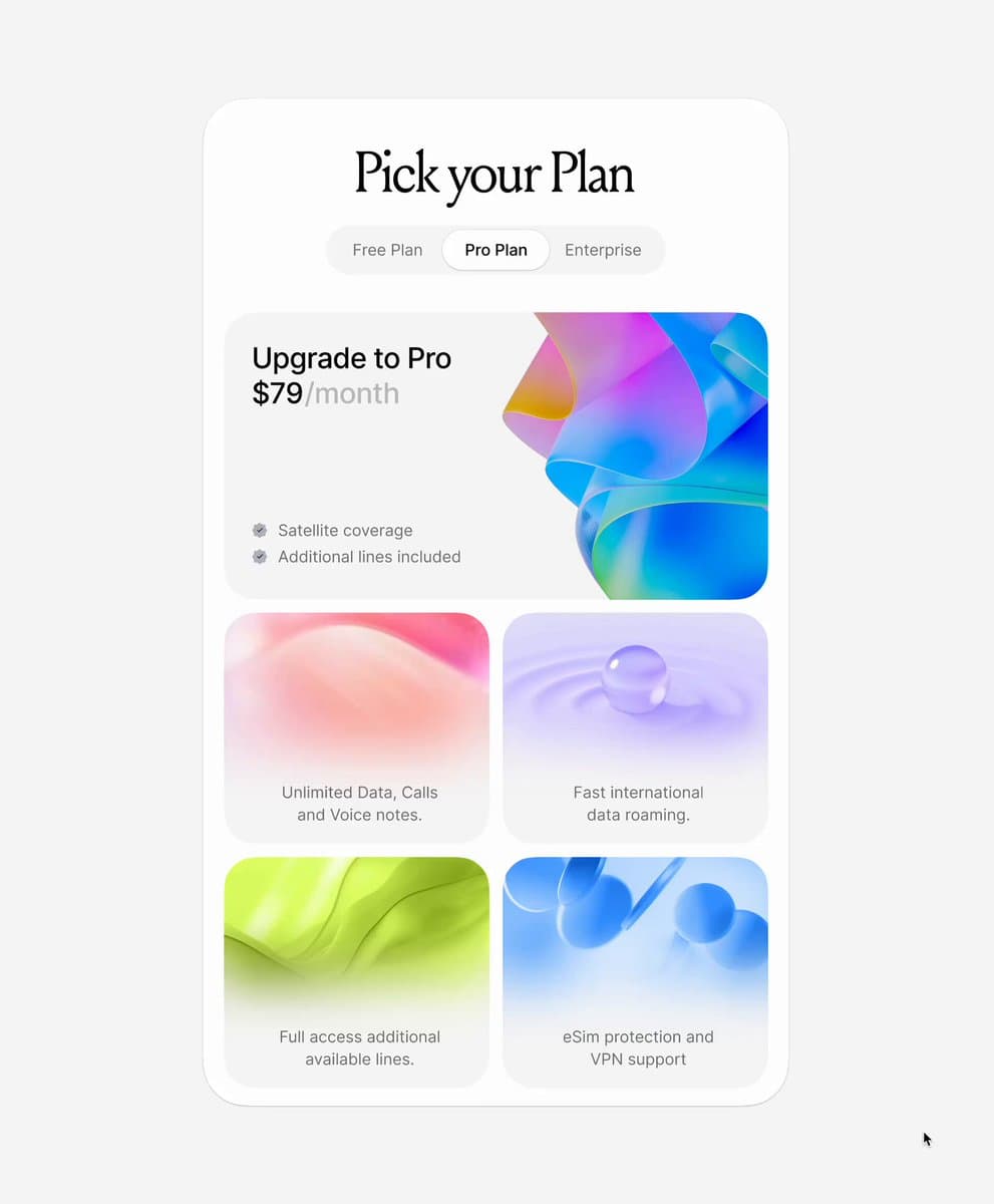Pick Your Plan Pricing Screen