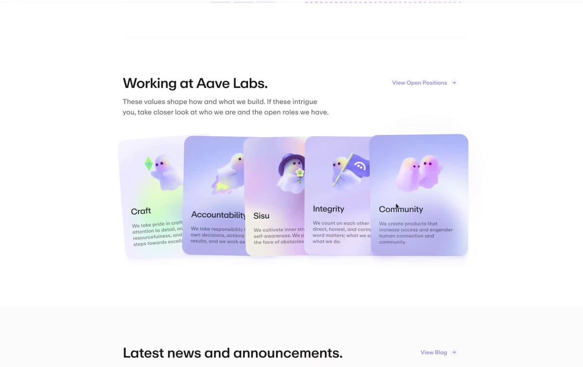 Aave Labs Values Cards