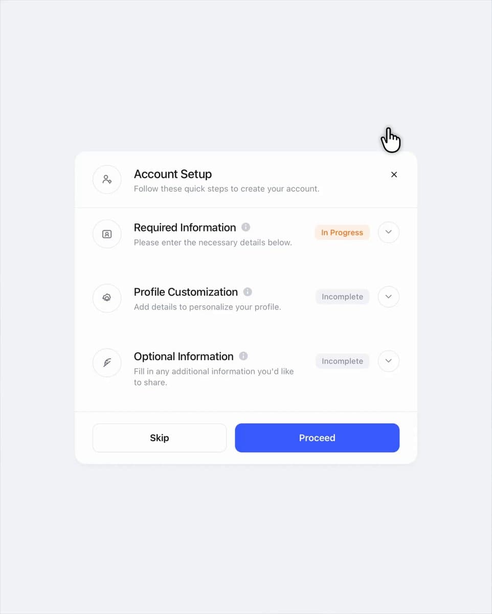 Account Setup Onboarding Modal