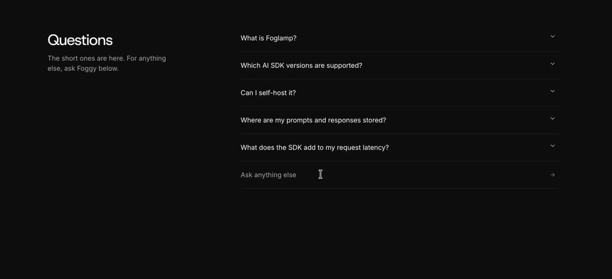 Foglamp FAQ Accordion