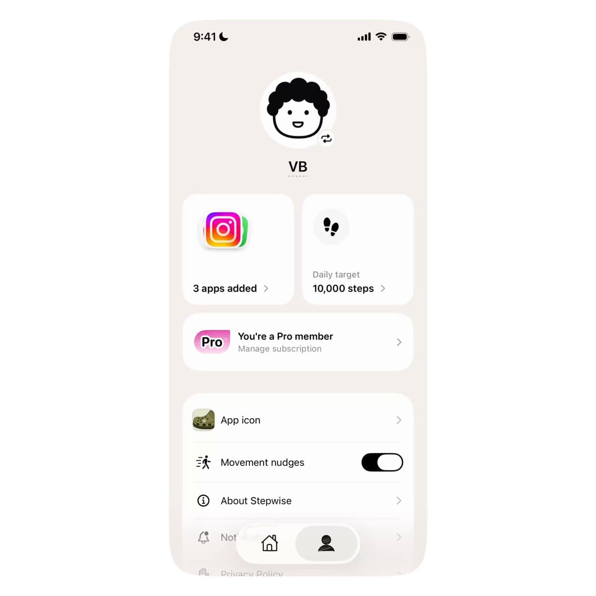 Stepwise App Profile Screen
