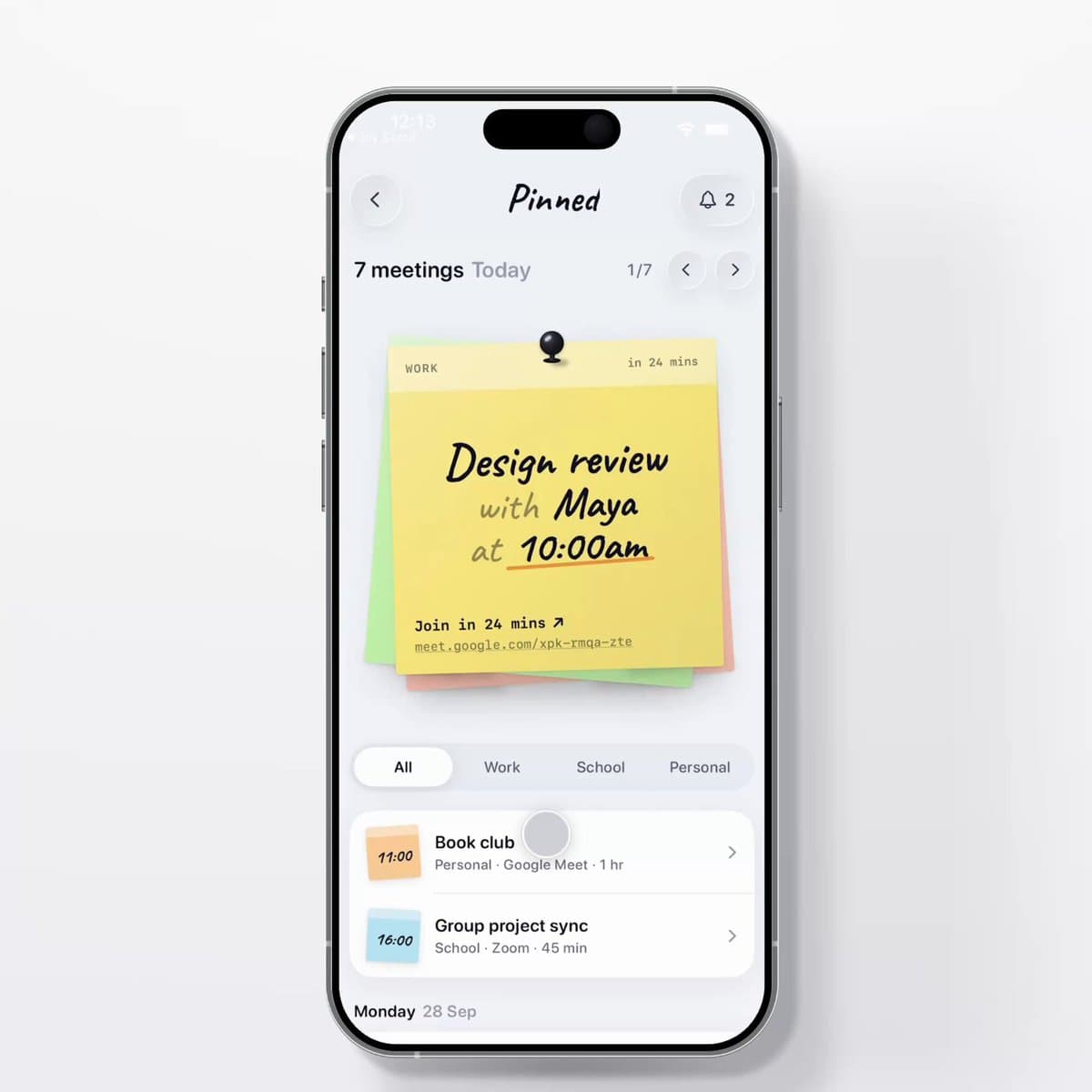 Pinned Meetings Sticky Notes