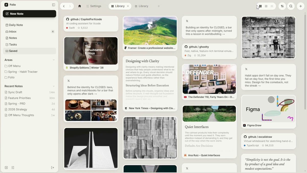 Folio Saved Research Grid