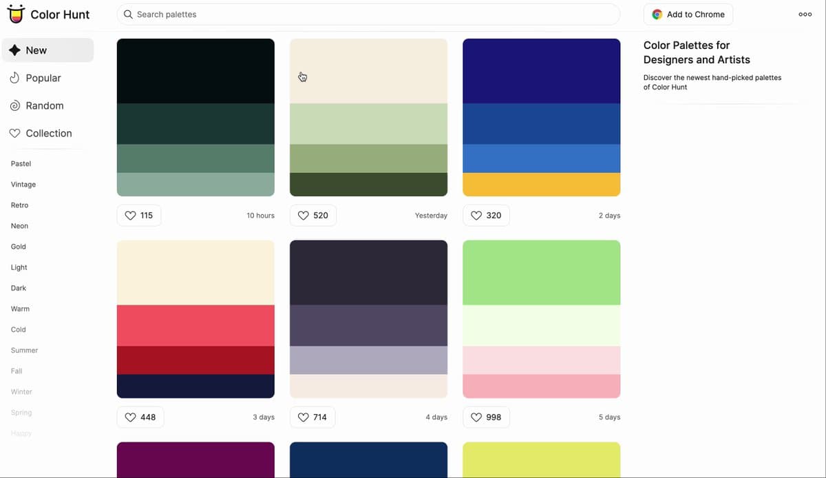Color Hunt Palette Gallery