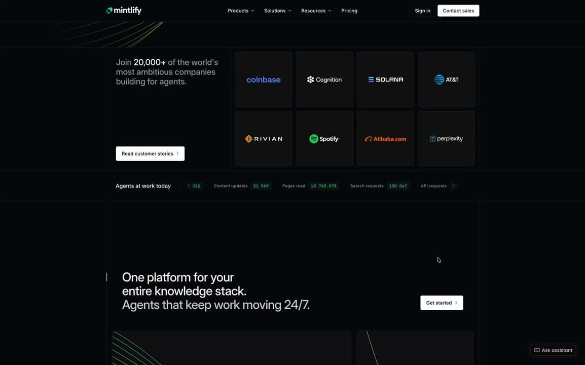 Mintlify Agent Platform Page