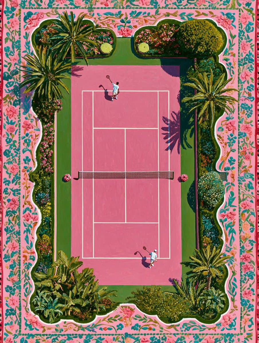 Pink Tennis Court Illustration