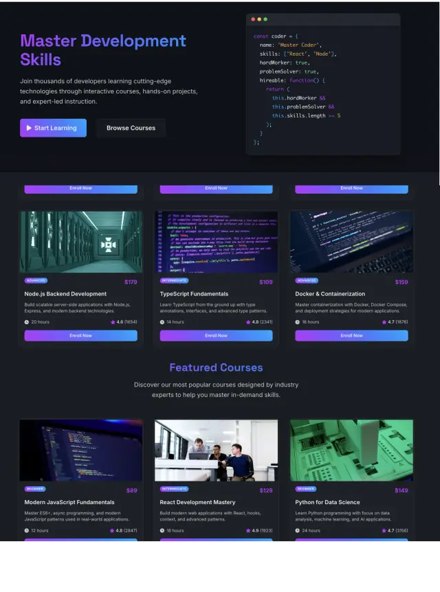 Screenshot of Create a Dev Courses Landing Page