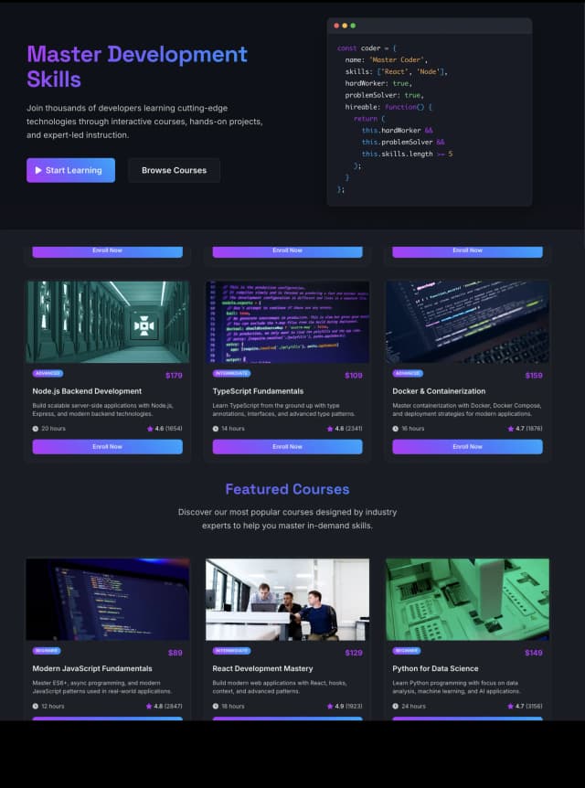 Screenshot of Create a Dev Courses Landing Page