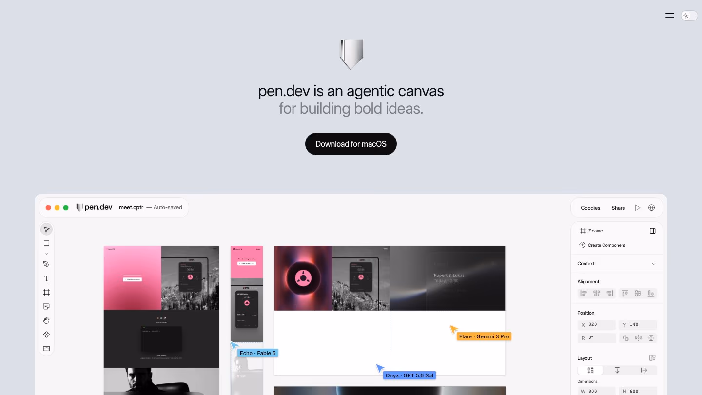 pen.dev homepage