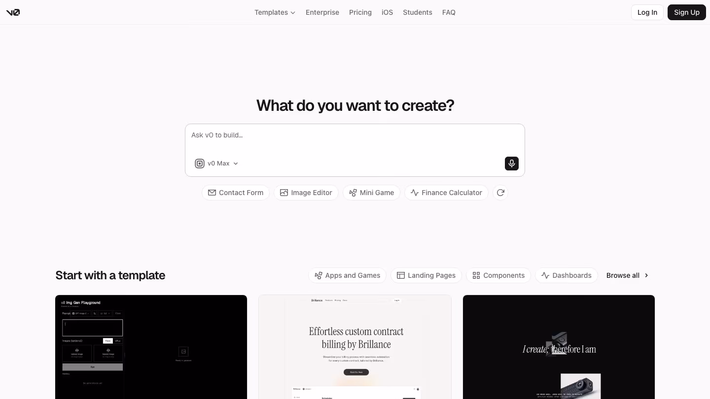 v0 homepage
