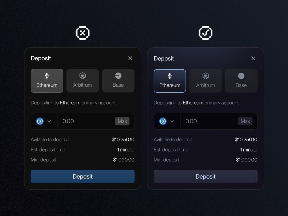 Crypto Deposit Modal Comparison