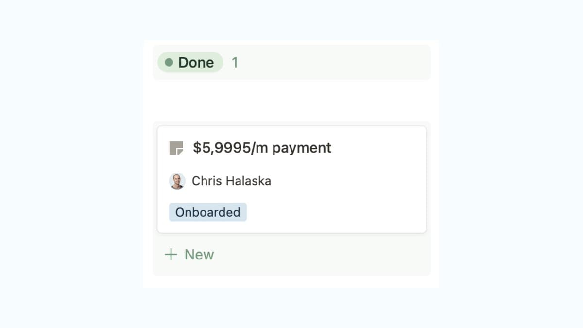 Client Payment Kanban Card