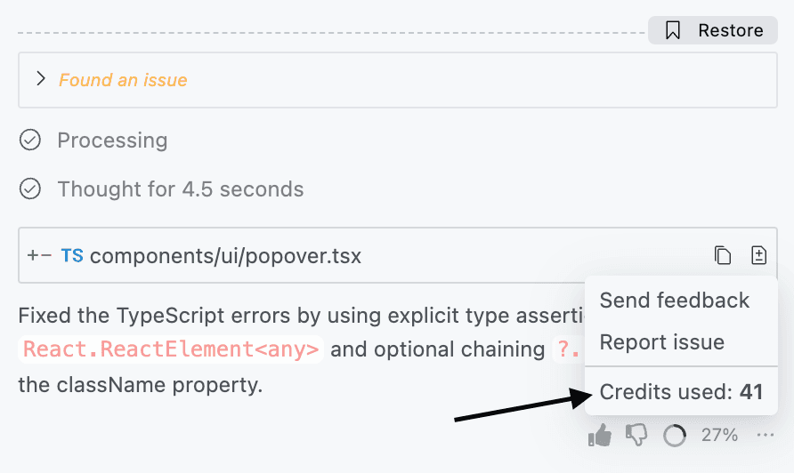 Track credits usage feature preview