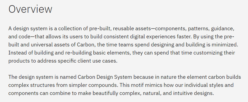 Screenshot from Carbon Design System giving an overview of the design system
