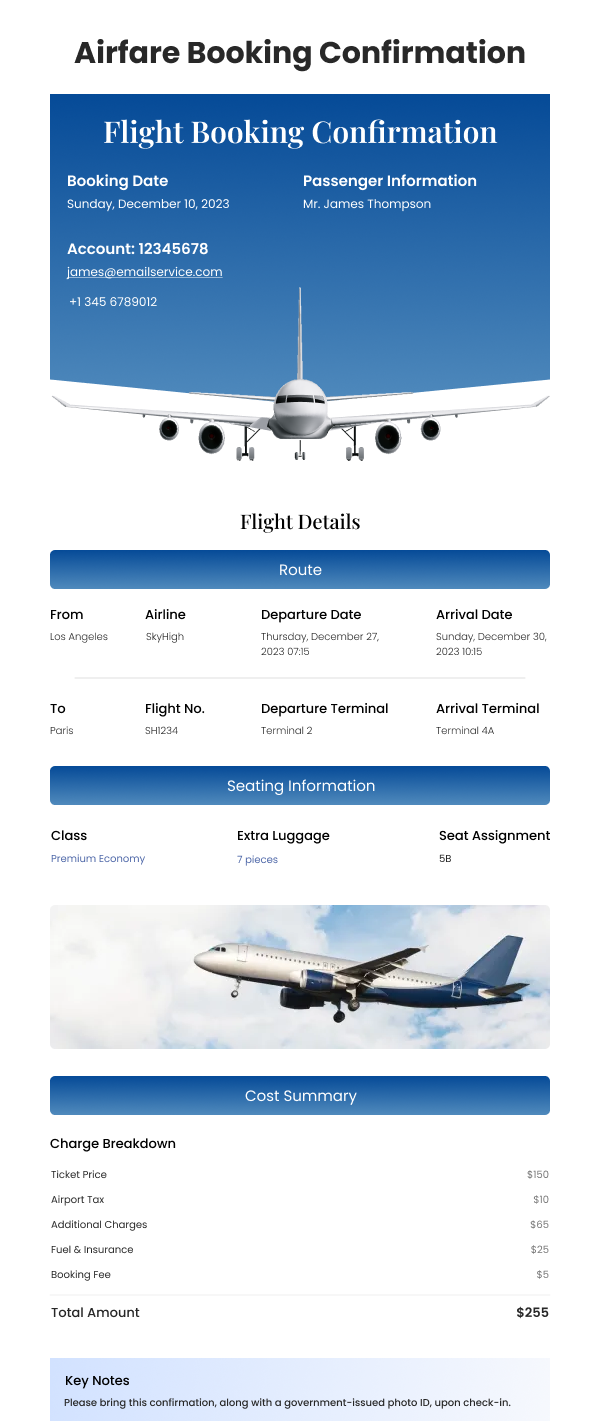 Travel-Airfare Booking Confirmation